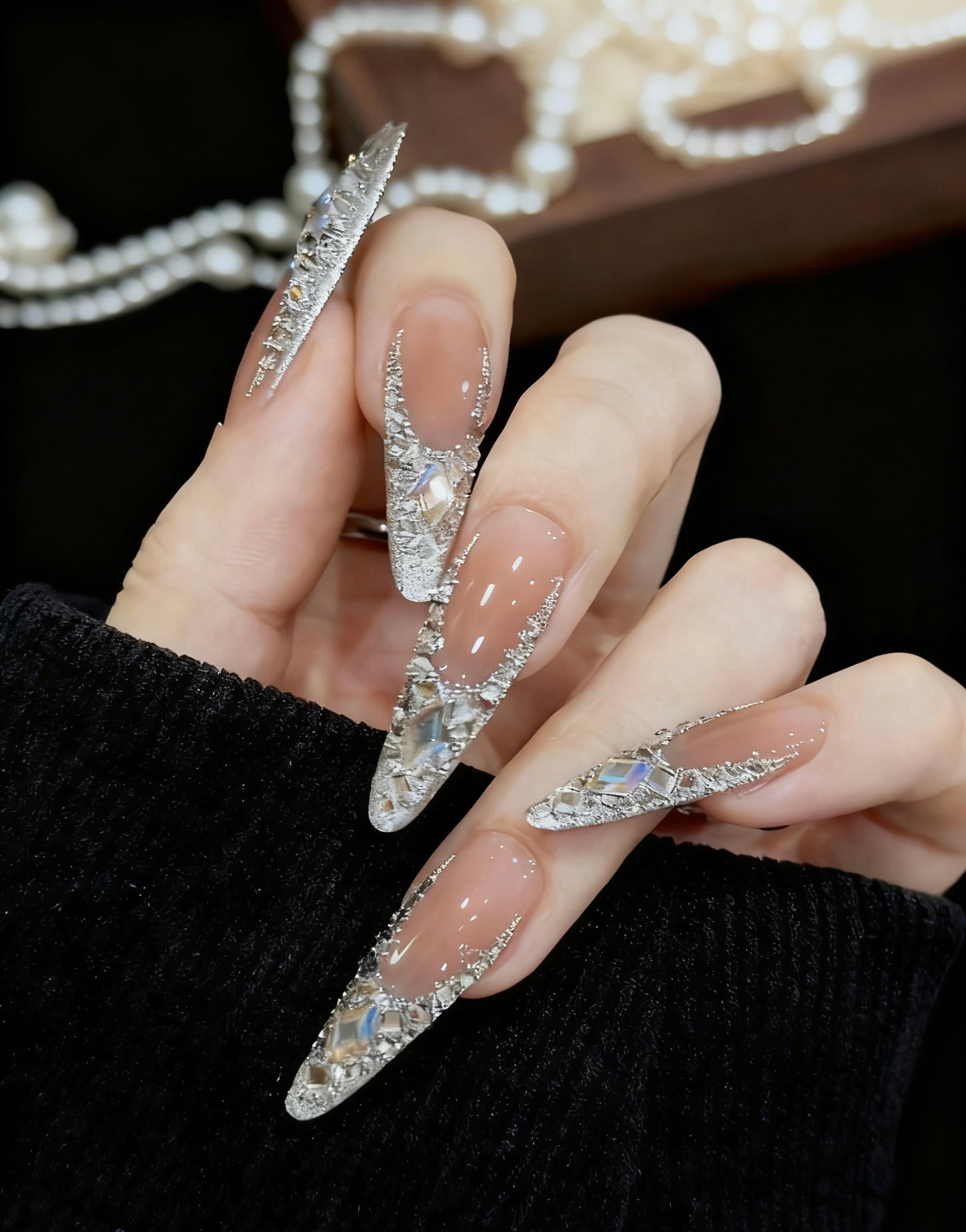 High-Quality Press On Nails Crystal Rhinestone Design - Universal False Nails for Women, Reusable & Easy Application, Suitable for All Nail Art Styles & Occasions